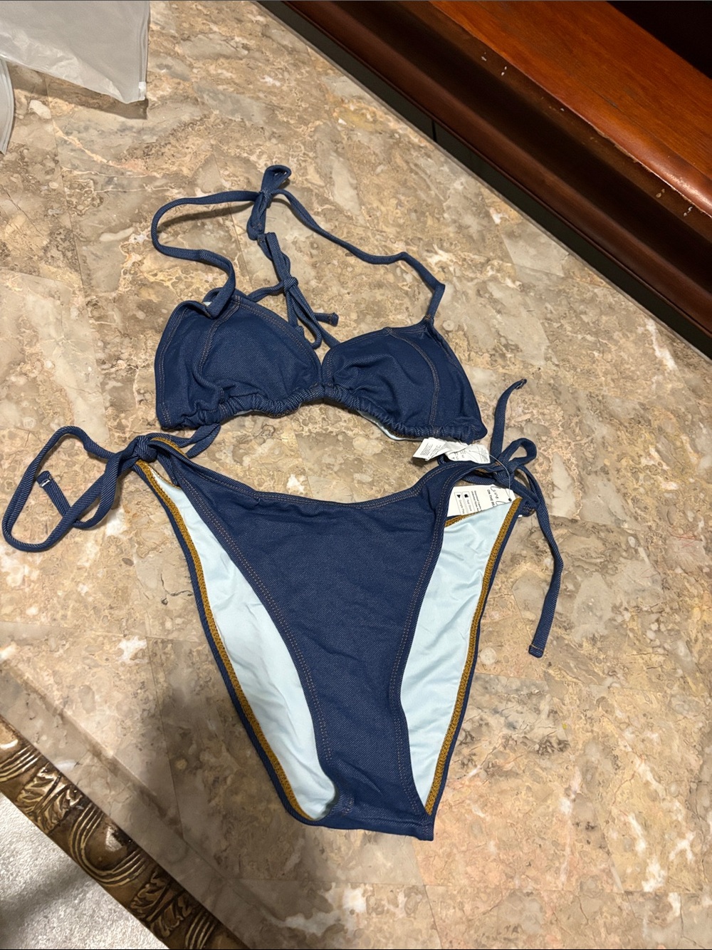 Navy Blue Tie-Side Triangle Bikini Set